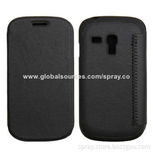 Black PU Leather Flip Cover for Samsung Galaxy S3 Mini, Ultra-slim Version